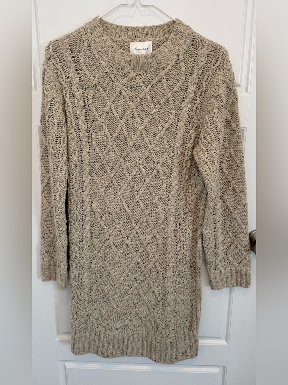 Line And Dot Revolve Beige Cable Knit Sweater Dress Size Small